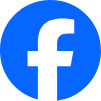 Facebook logo with a white 'f' on a blue circle background.