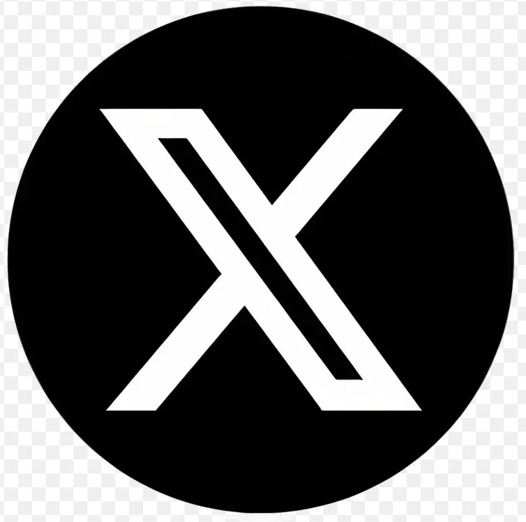 A white 'X' on a black circular background.